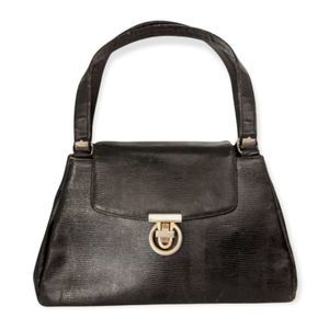 Vintage CROUCH & FITZGERALD NY Black Leather Lizard Embossed Women's Pur…